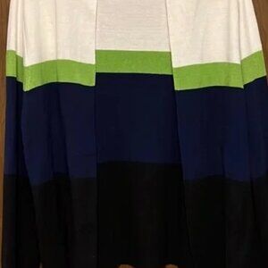 Liz Claiborne Open Front Color Block Waist Length 3/4 Sleeve Cardigan Size XL